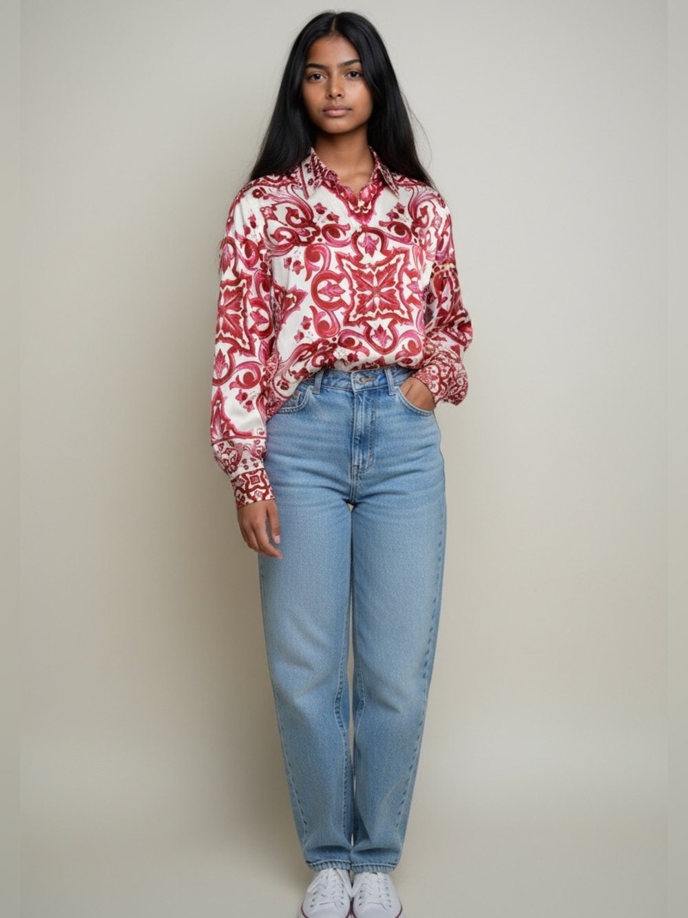 Rachel Zoe Pink and Red Printed Blouse Women Small